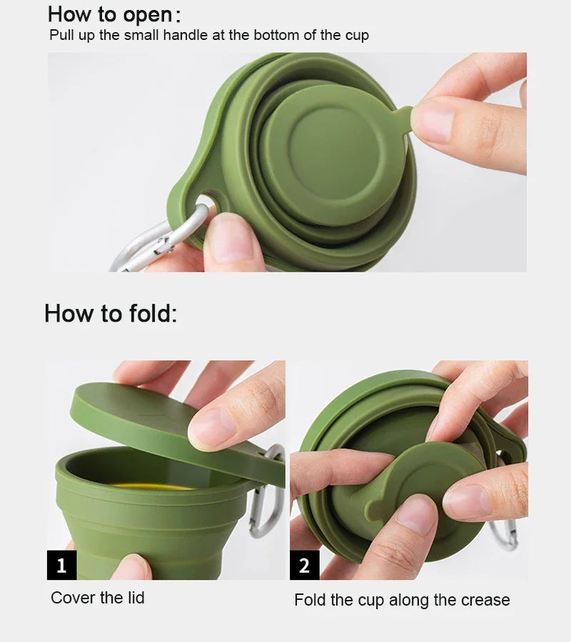 180ML Silicone Portable Folding Cup Mini Retractable CupTeacup Outdoor Travel Coffee Telescopic Drinking Mug with Lid