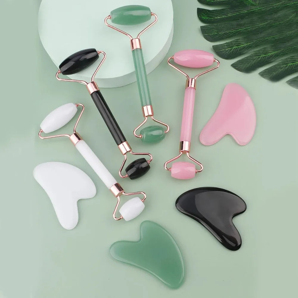 Resin Face Roller Guasha Board Set Facial Massager Beauty Scraping Massage Roller Face Lifting Neck Body Skin Care Tools