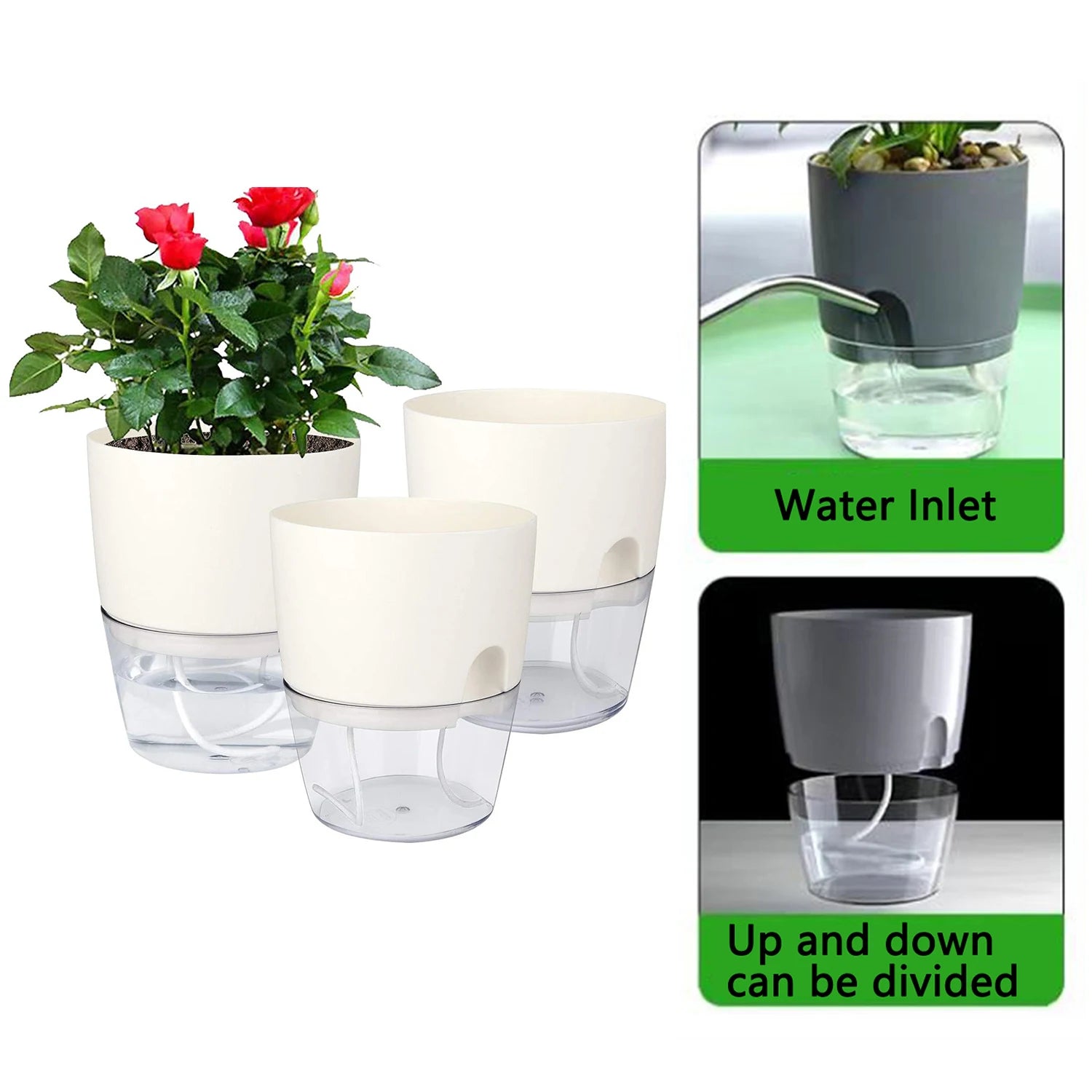 8.2/10.5/15.3/23.5cm Hydroponic Pot Self Watering Flower Pot Liquid Farming Soilless Cultivation Planter Cotton Rope Watering