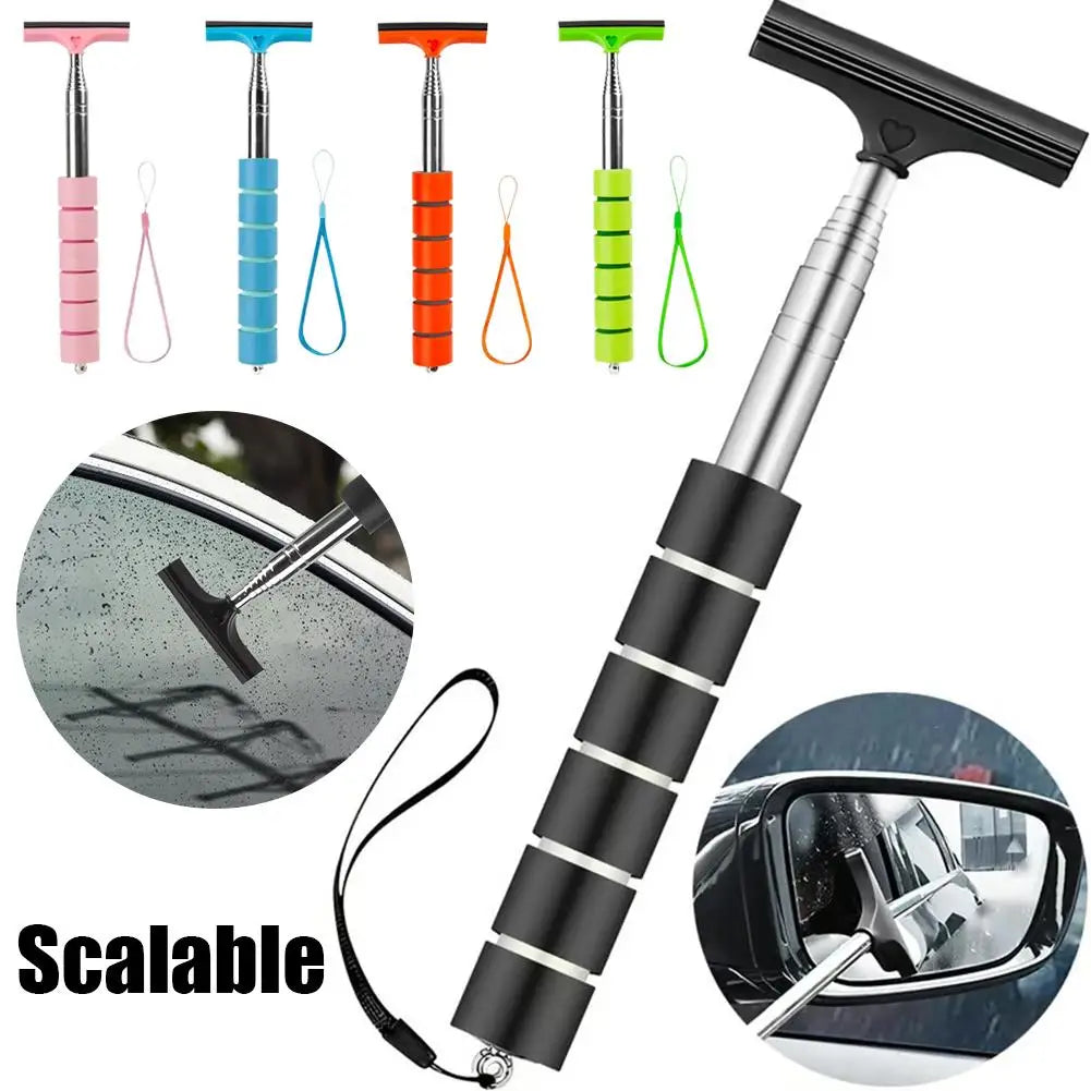 Car Rearview Mirror Wiper Telescopic Handle Car Rearview Mirror Wiper Durable Stainless Auto Glass Cleaning Tools Cleaning Brush