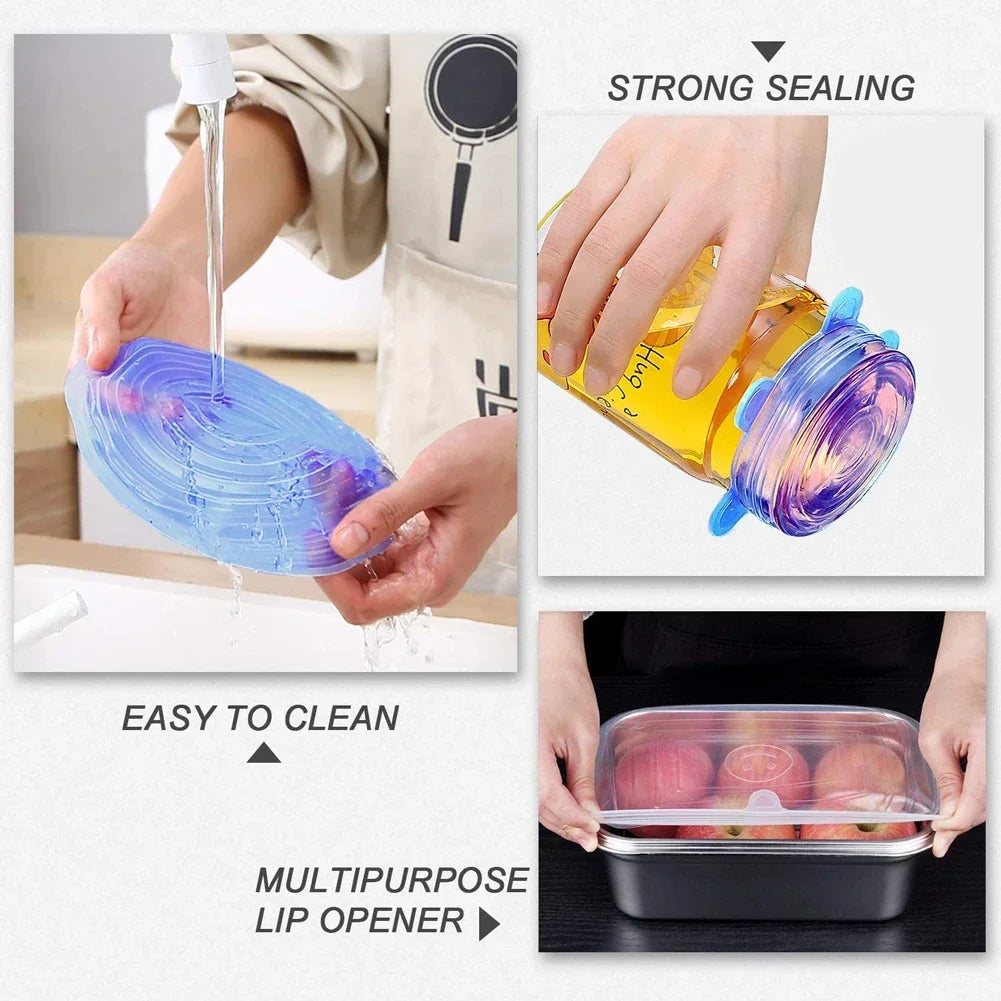 Adjustable Elastic Silicone Caps Refrigerator For Kitchen Accessories Cover Adaptive Kitchen Storage Organization Food Dishes