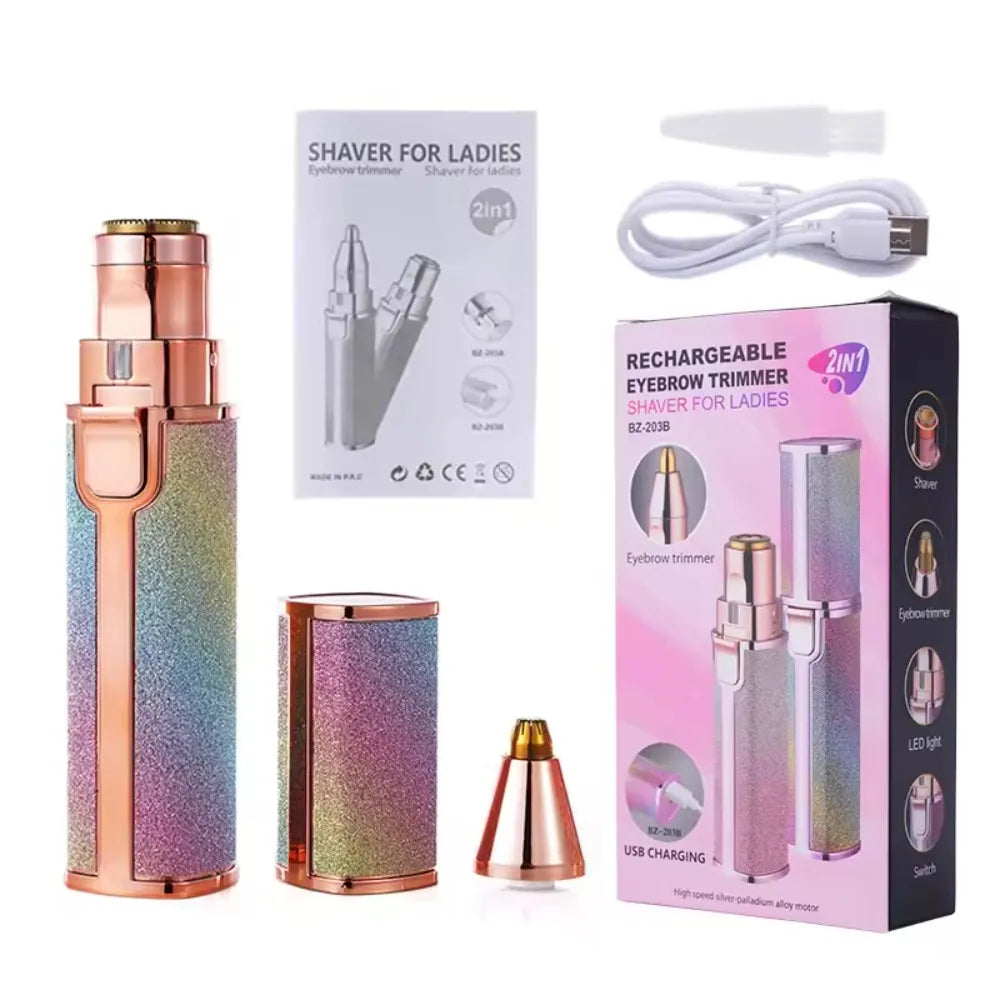 Electric Eyebrow Trimmer for Women 2 In 1 Rechargeable Facial Hair Removal and Eyebrow Shaver Painless Face Razor Body Epilator
