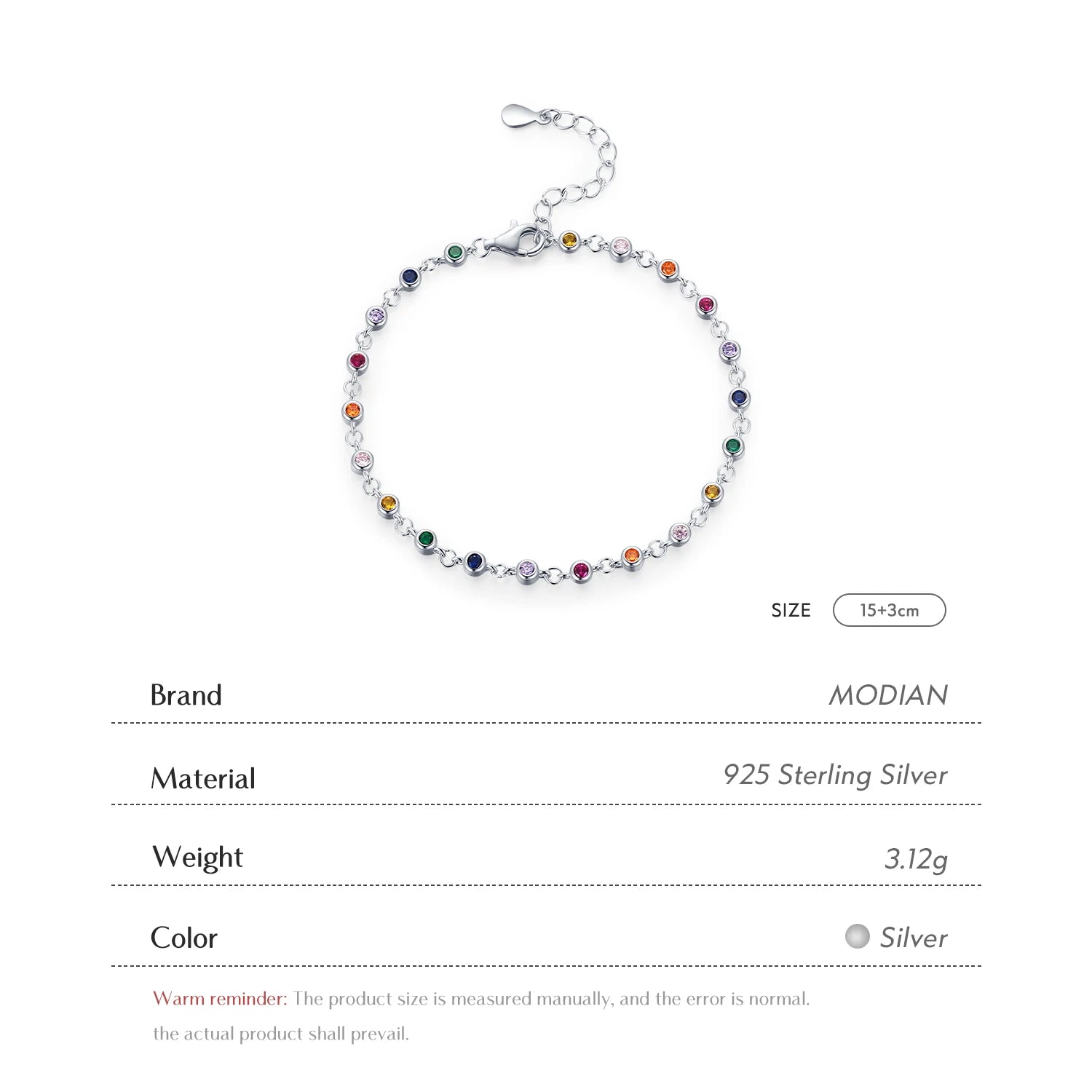 MODIAN Bohemia Style Charm Chain Bracelet For Women Real 925 Sterling Silver Rainbow Color CZ Female Fashion Jewelry Accessory