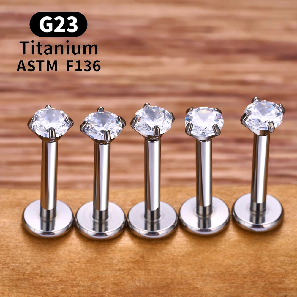 G23 Ttianium Piercing Labret Lip Stud Ring CZ 16G Internal Thread Stud Earring Ear Tragus Cartilage Helix Daith Jewelry