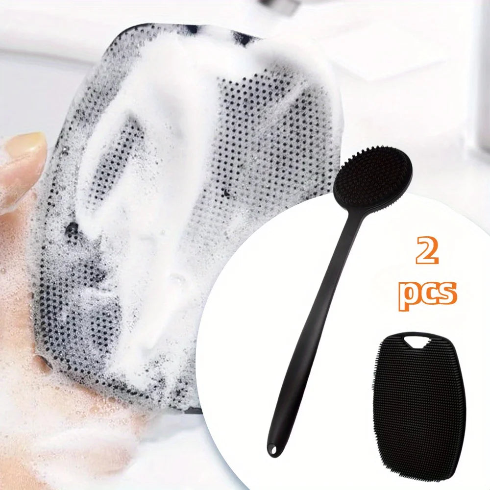 2Pcs Shower Back Scrubber Exfoliating Bath Brush Gentle Exfoliation Body Shower Silicone Shower Brush Long Handle Bath Brushes