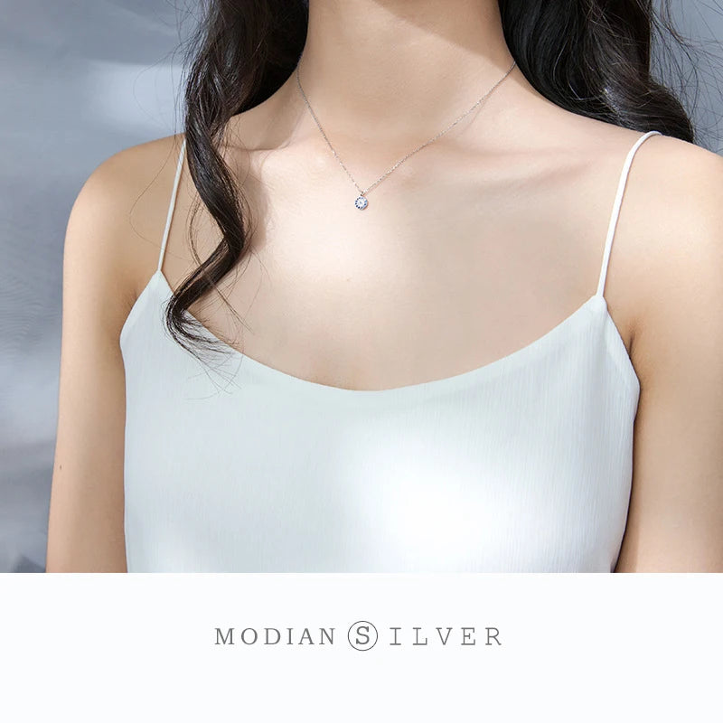 Modian Blue Crystal Eyes Pendants Classic Fashion 925 Sterling Silver Gold Color Necklace For Women S925 Silver Fine Jewelry