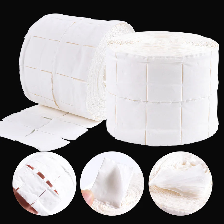 300Pcs/Roll Nail Polish Remover Cotton Pads White Torn Off Lint Free Nail Wipes for Gel Glue Makeup Manicure Cleaning Tool Paper