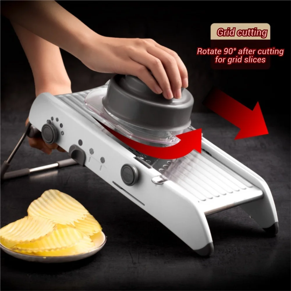 Household Adjustable Vegetable Cutter Manual Efficient Vegetable Shredder Non-slip Base with Hand Guard Vegetable Slicer Potato