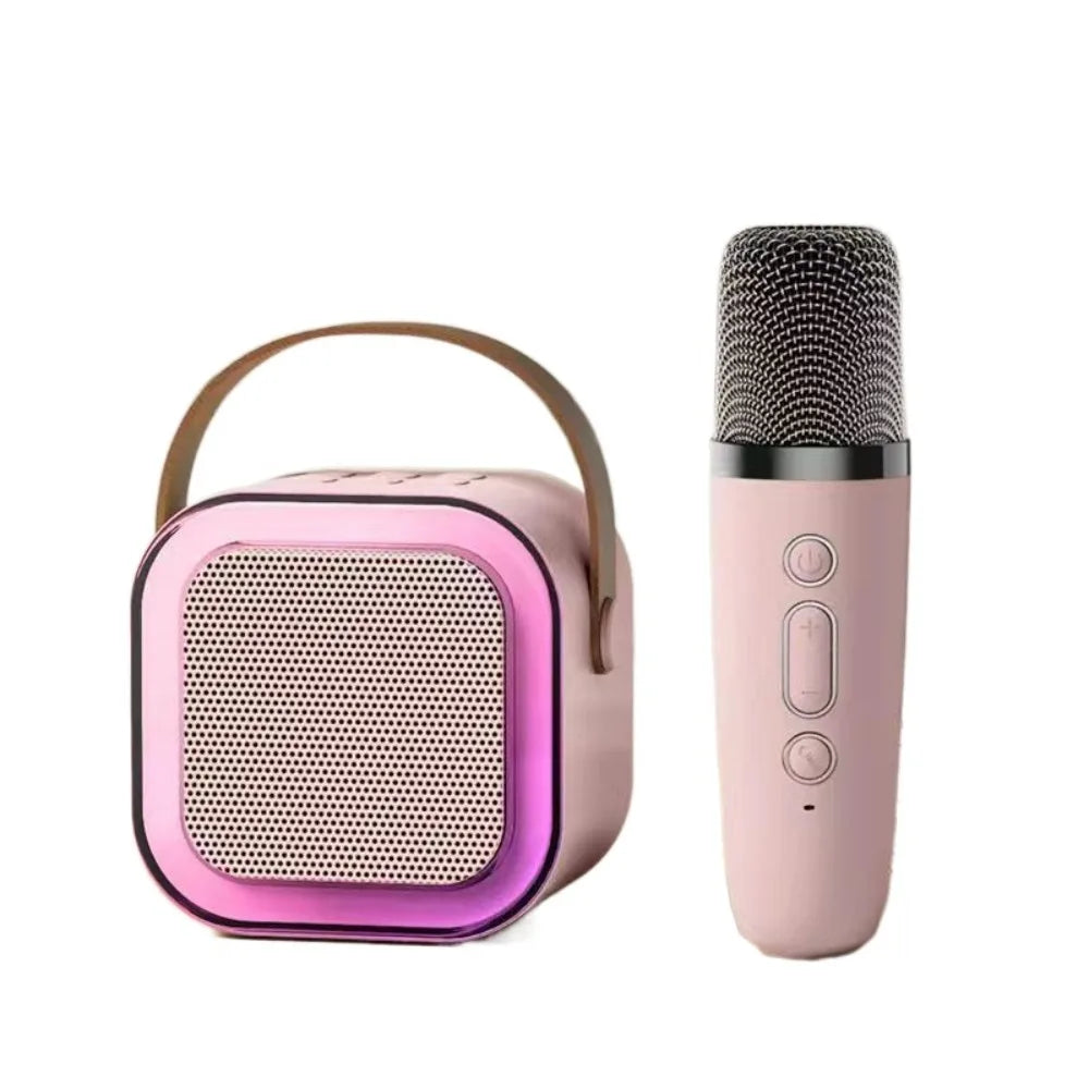 Bluetooth Audio Mini Karaoke Machine K12 with 1/2 Wireless Microphones Portable Bluetooth Speaker Fun Toys RGB Light