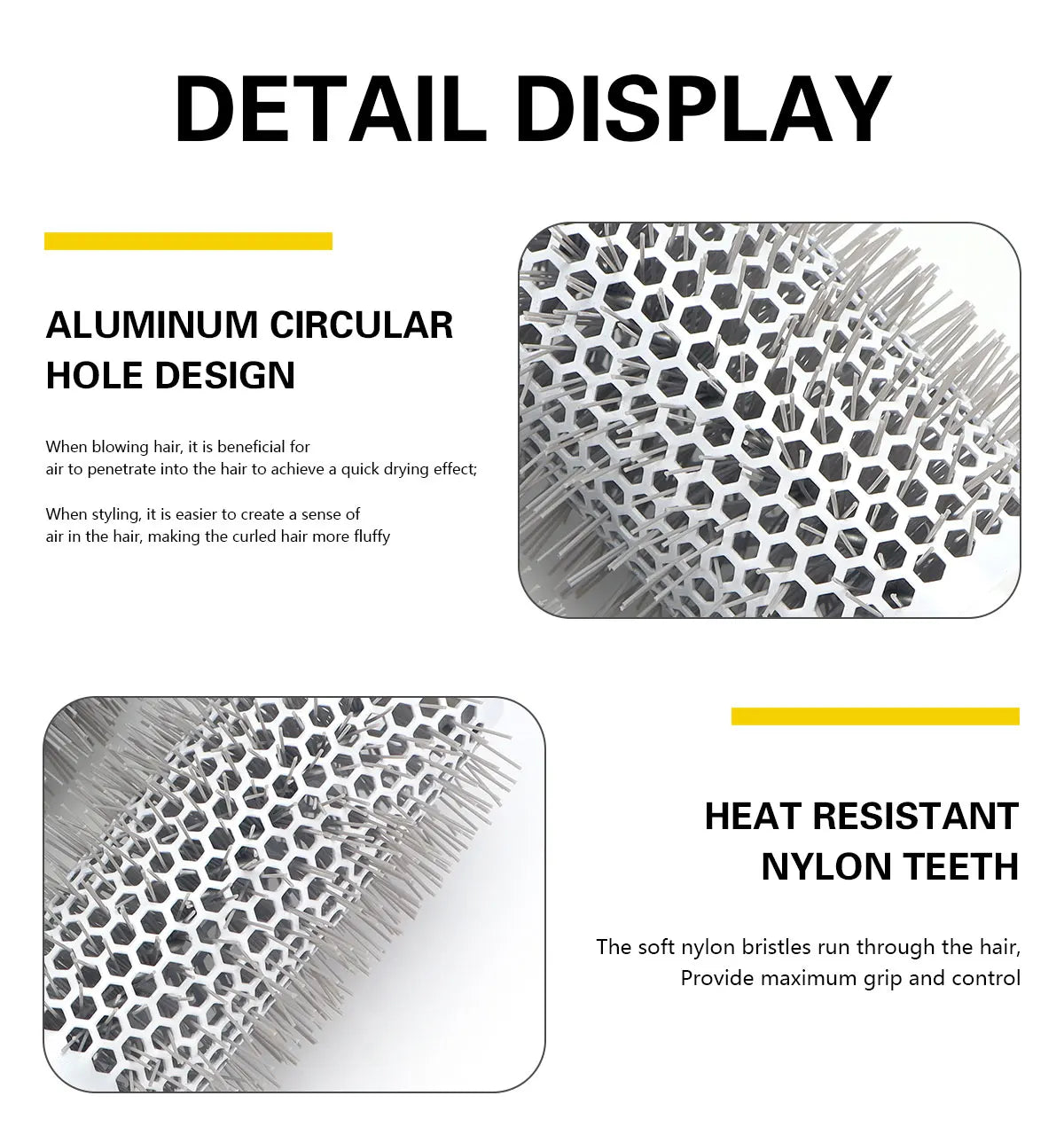Professional Salon Hair Styling Brush Round Barrel Curly Hair Comb Hairdressing Comb Wet and Dry Dual Use Hairbrush Roller Tools