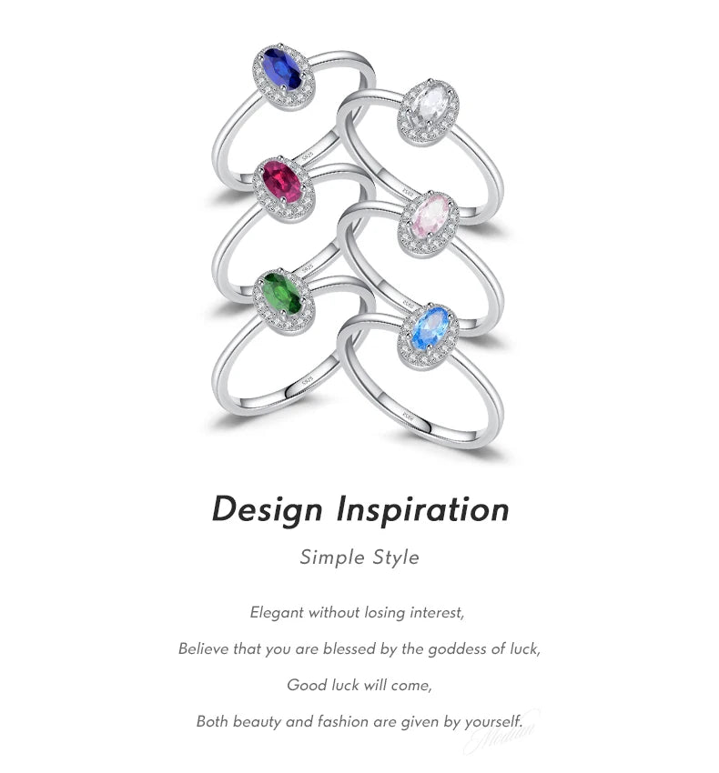 MODIAN Real 925 Sterling Silver Classic Elegant Oval Rainbow Colorful Zirconia Ring For Women Wedding Engagement Fine Jewelry
