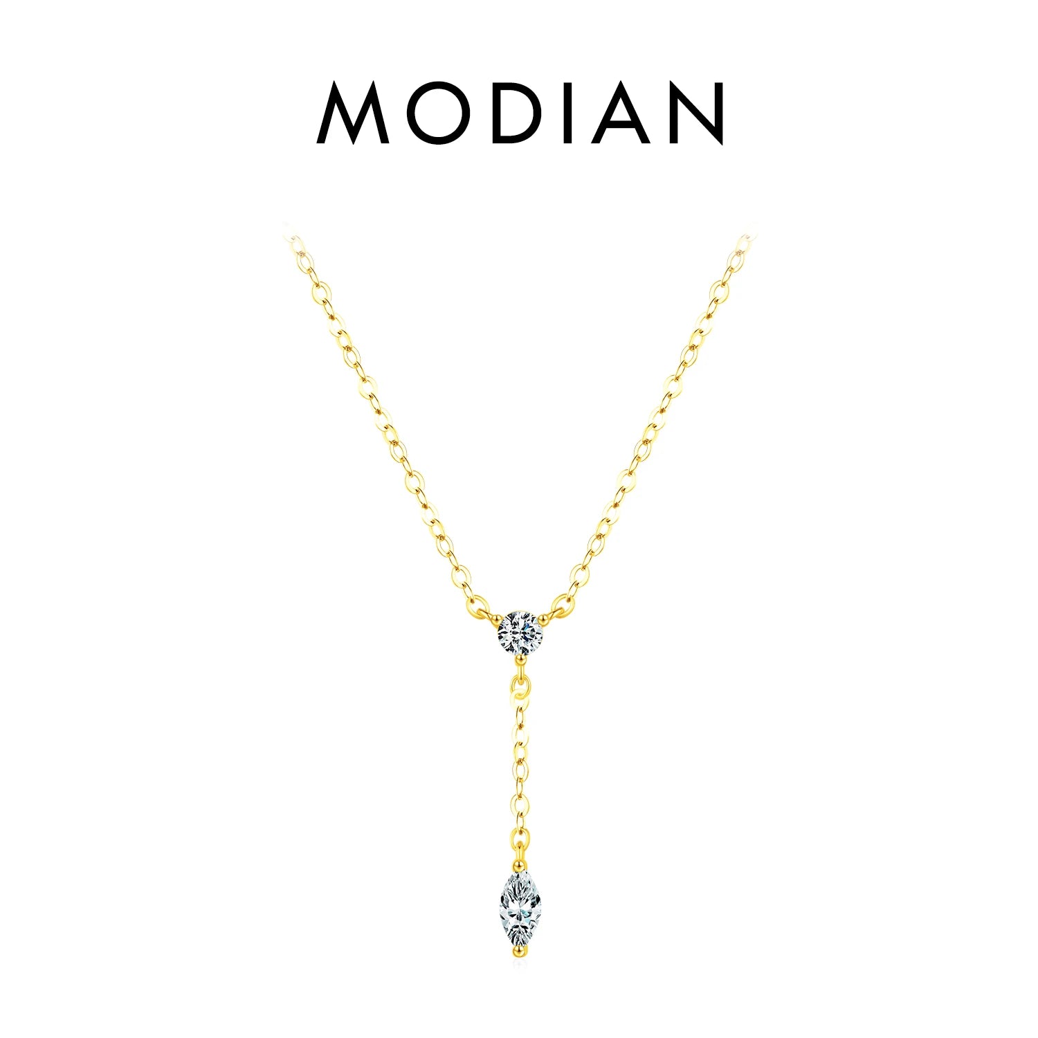 MODIAN 925 Sterling Silver Dainty Y Shape Round & Rhombic Fashion Pendant Necklace For Women Chain Necklace Trendy Jewelry Gift