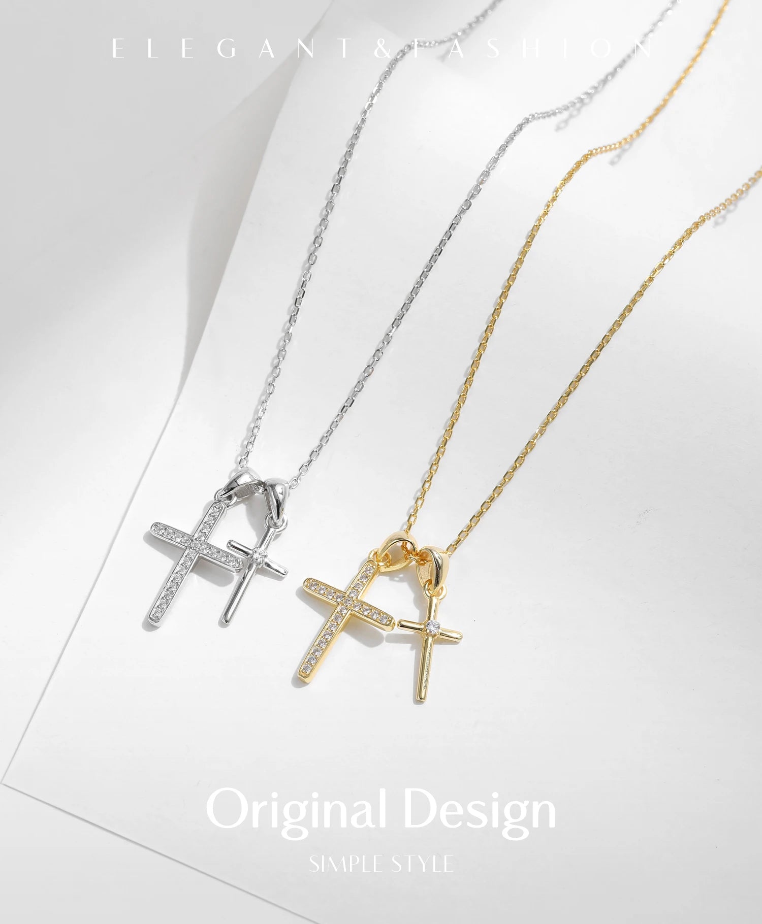 MODIAN 925 Sterling Silver Classic Delicate Double Cross Zircon Link Chain Pendant Necklace For Women Fine Jewelry Gifts