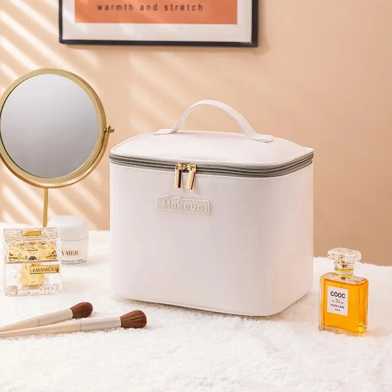 Large Capacity Waterproof Multifunctional Travel Cosmetic Bag Portable Makeup Storage Box PU Material Round Cylinder Shape