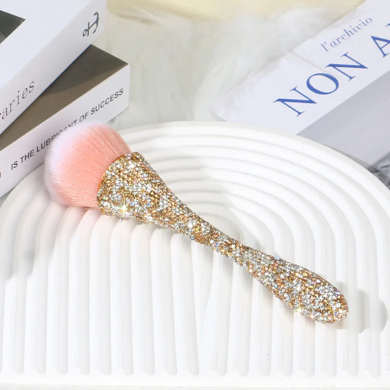 1pc Flat Arched Foundation Brush Whole Body Is Encrusted with Rhinestones Synthetic Hair Professional Powder Brush Makeup Tool