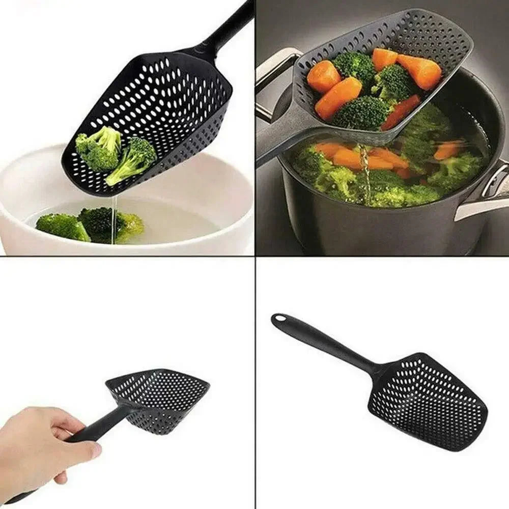 Plastic Strainer Spoon with Handle, Durable Plastic Slotted Spoon Pasta Scoop and Pasta Strainer for Cooking