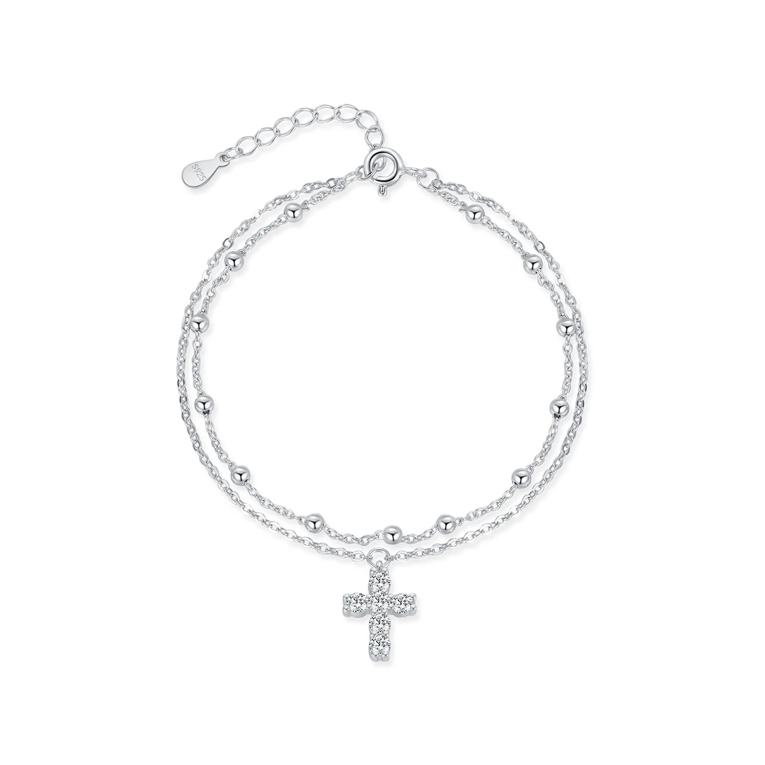MODIAN Exquisite Cross CZ Bracelet 925 Sterling Silver Stackable Double Layer Link Chain Beads Bracelets For Women Fine Jewelry