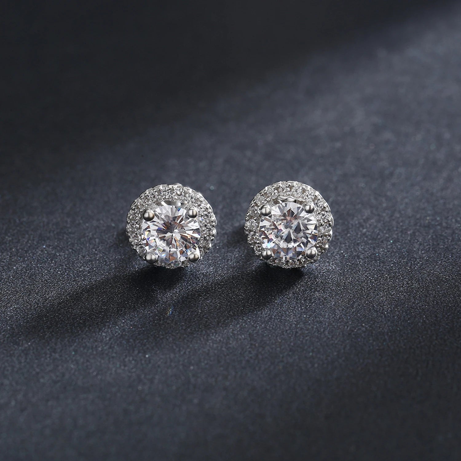 Modian Real 925 Sterling Silver Luxury Simple Cubic Zirconia Stud Earrings for Women Round CZ Wedding Statement Jewelry Gifts