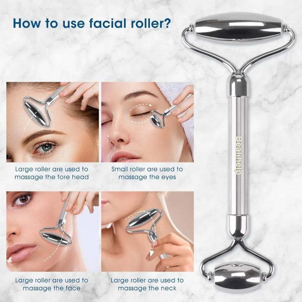 Ice Face Roller & Stainless Steel Gua Sha Tool Set, Facial Massager Ice Roller Skin Care Tool Beauty Set Beauty Skin Care Tools