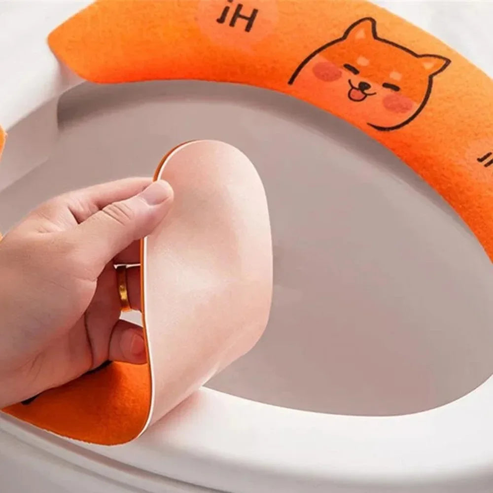1 Pair Paste Toilet Seat Cover Cartoon Waterproof Reusable Soft Bathroom Toilet Seat Pad Cute Thick Sticky Closes Tool Seat Mat