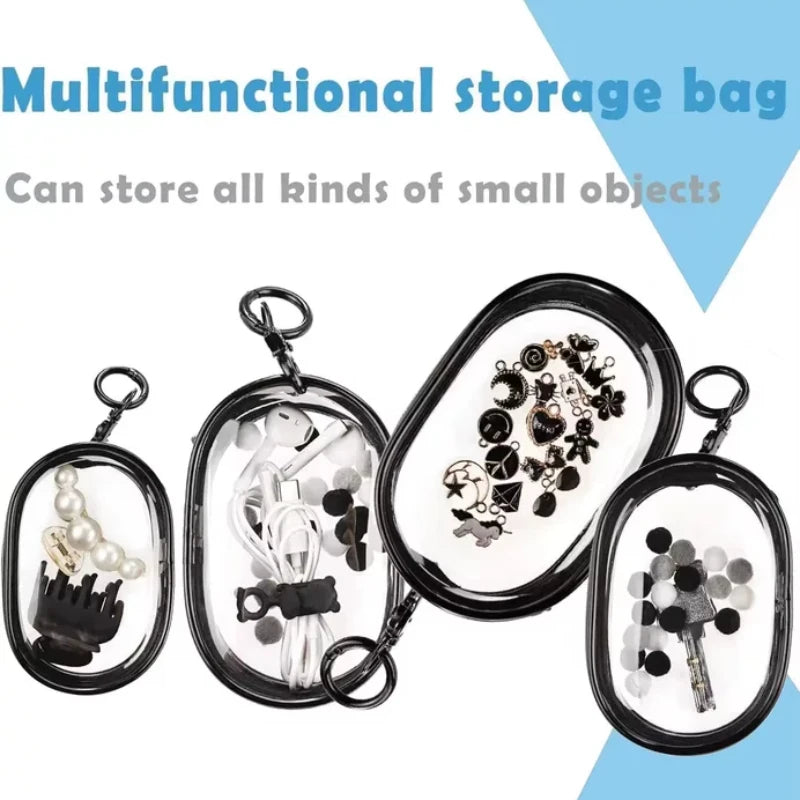 Portable Mini Transparent Storage Bag with Zipper Multifunctional Headphone and Charger Case Travel Accessories with Keychain