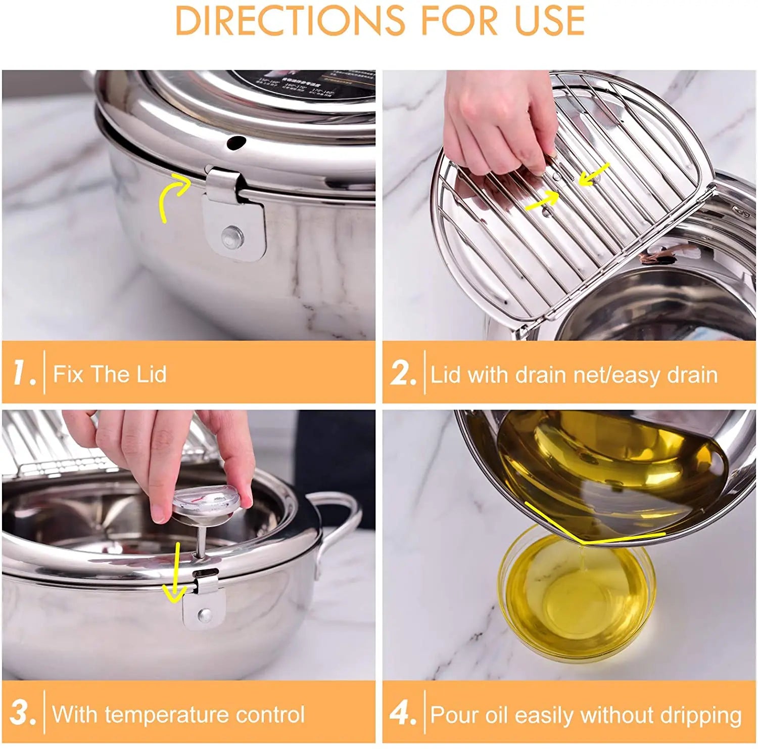 Japanese Deep Frying Pot with a Thermometer and a Lid 304 Stainless Steel Kitchen Tempura Fryer Pan