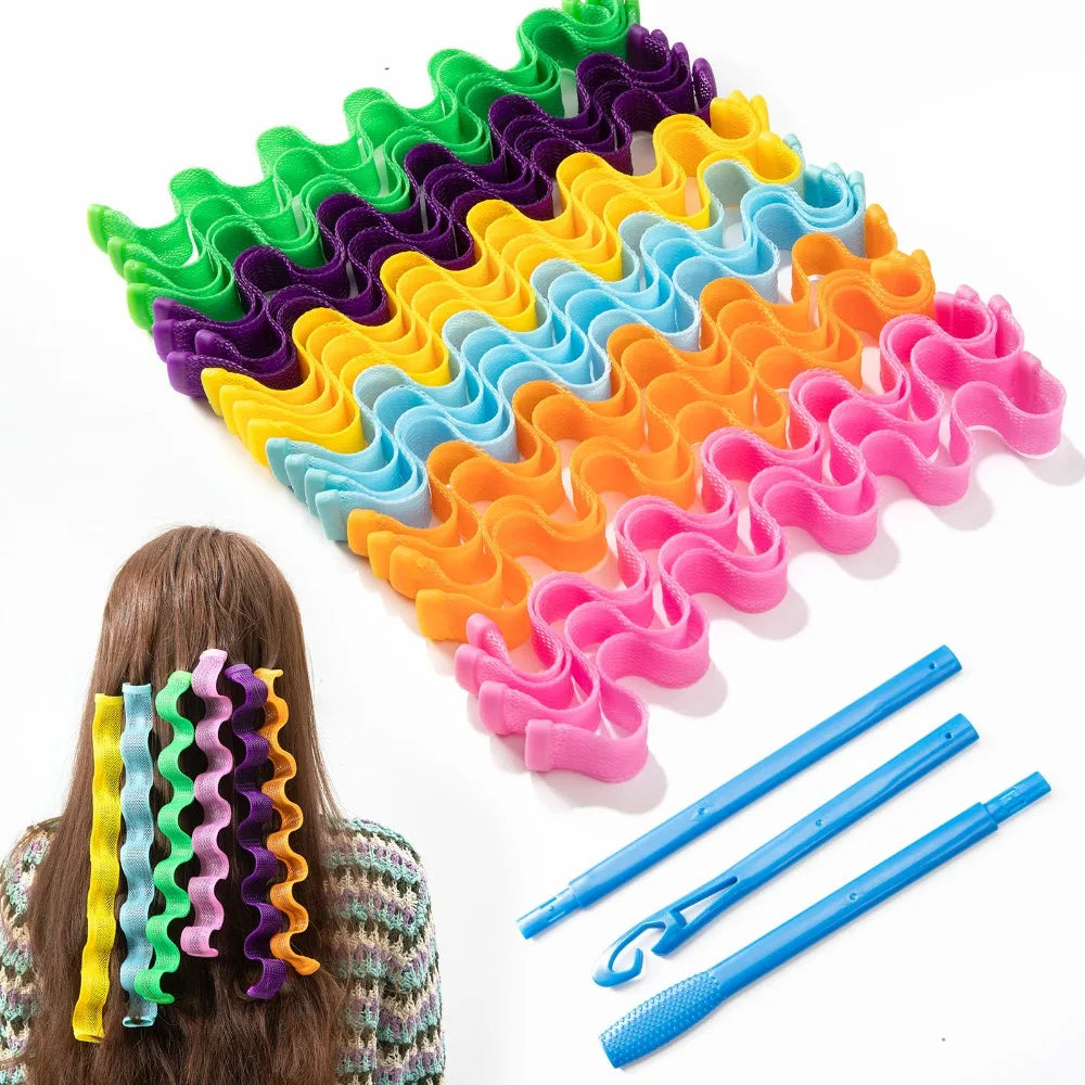 12Pcs Heatless Hair Curlers Spiral Hairs Curlers 30CM  Magic No Heat Hairs Curls for Long Styling Hooks DIY Hair Rollers Set