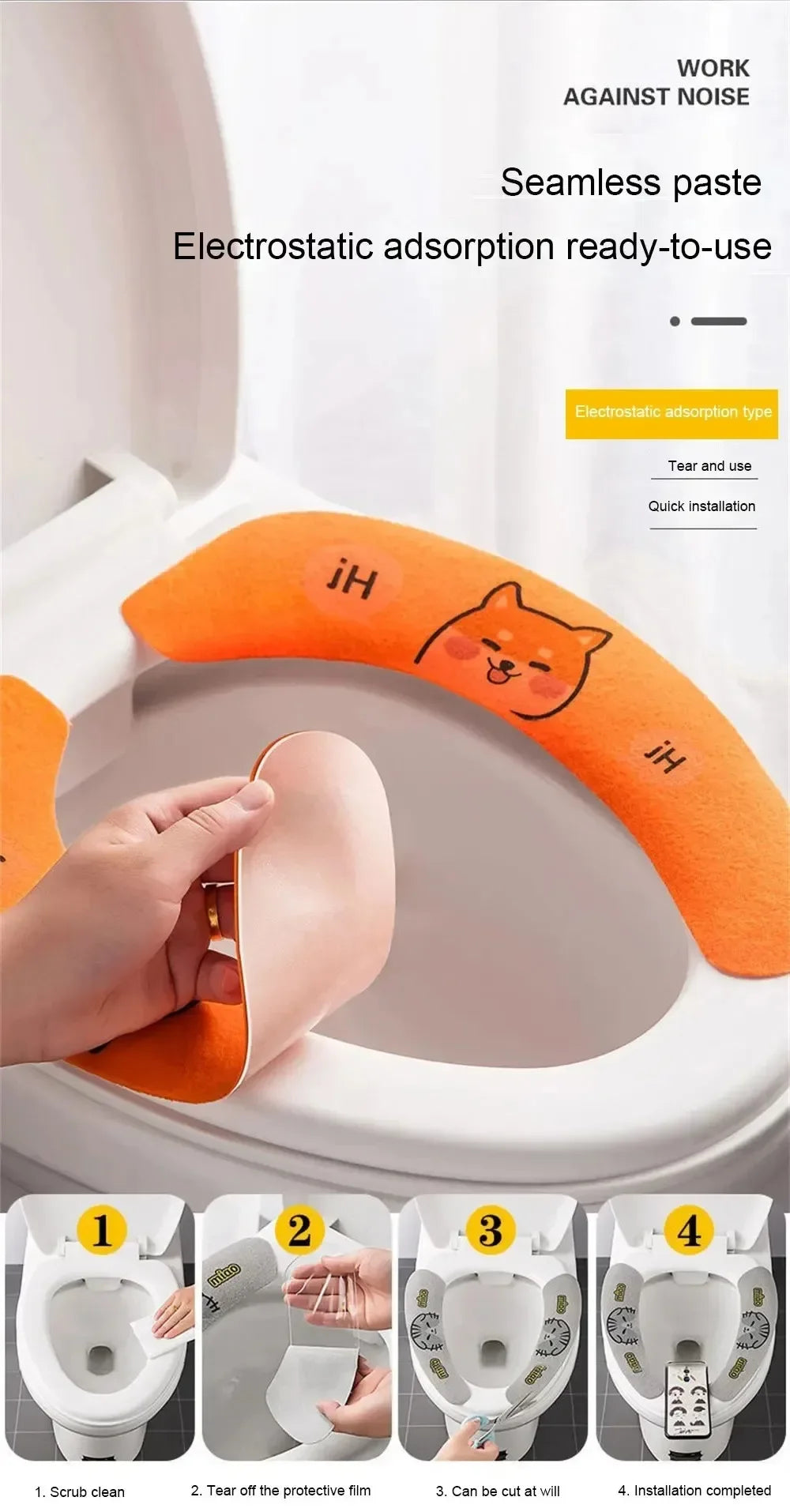 1 Pair Paste Toilet Seat Cover Cartoon Waterproof Reusable Soft Bathroom Toilet Seat Pad Cute Thick Sticky Closes Tool Seat Mat