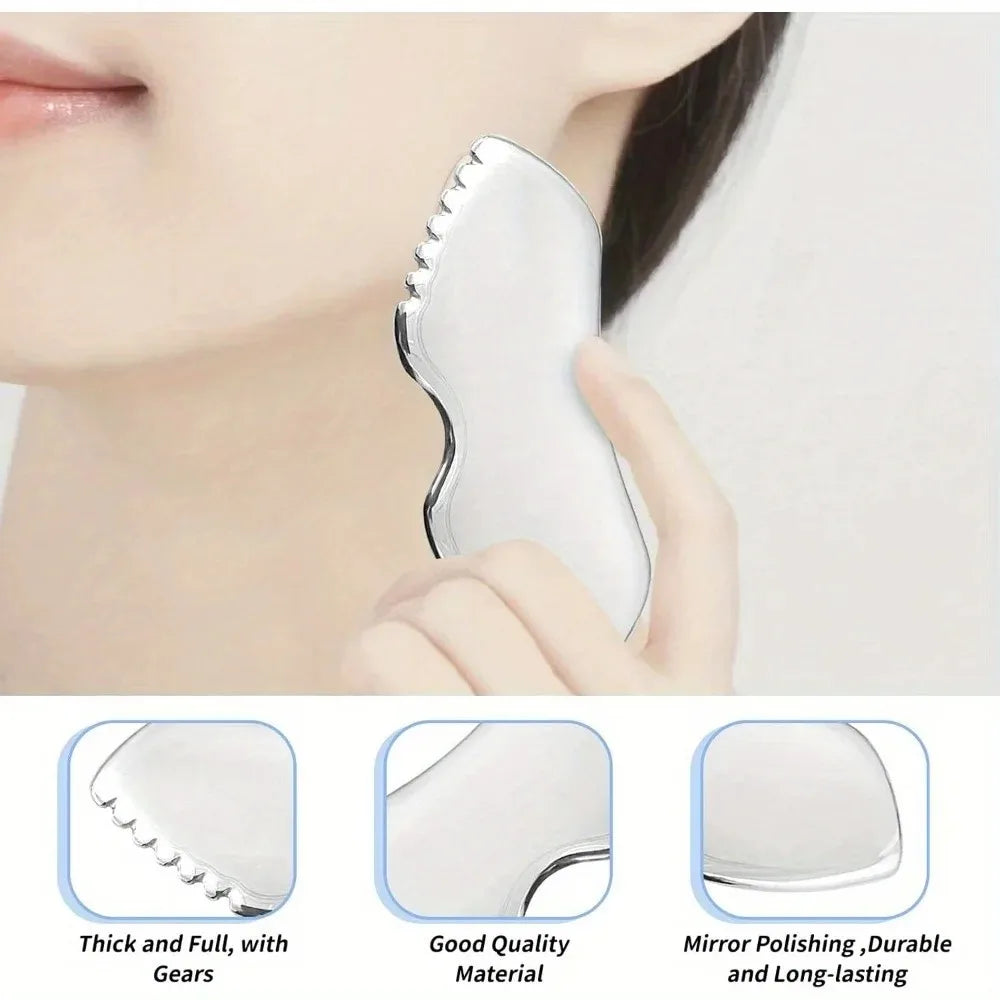 Stainless Steel Gua Sha Facial Tools Metal Detail Gua Sha Stone Body Massager Face Guasha Face Sculpting Tool Skin Care