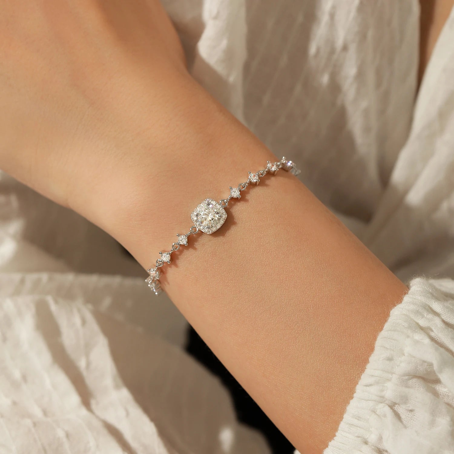MODIAN 0.8CT D Color Moissanite Luxury Bracelet 925 Sterling Silver Halo Bracelet For Women Bridal Wedding Statement Jewelry