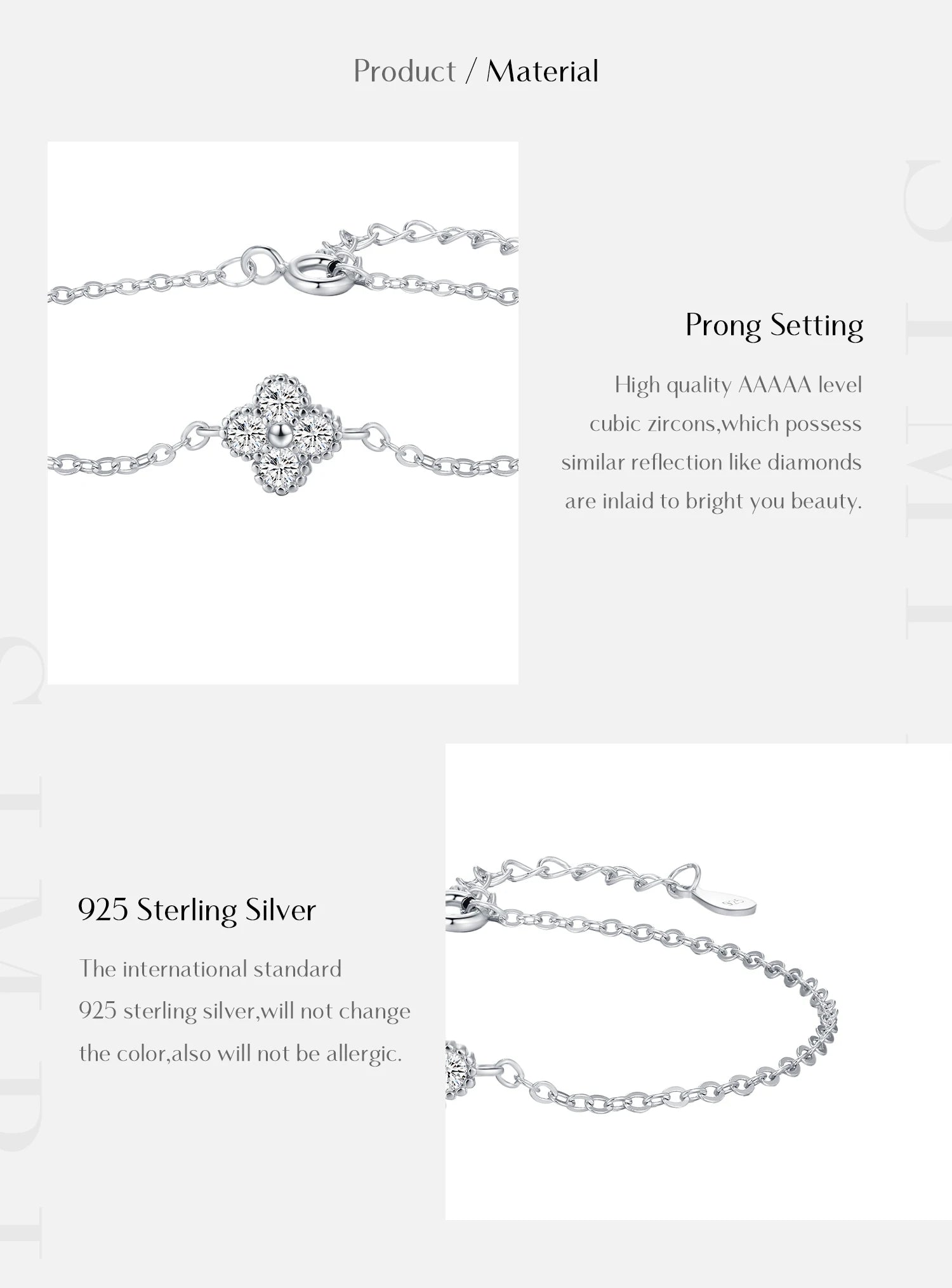 MODIAN 925 Sterling Silver Exquisite Lucky Four Leaf Clover CZ Link Chain Stackable Sweet Bracelet For Women Daily Fine Jewelry