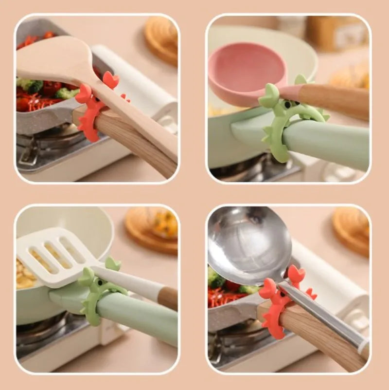 6/1PCS Small Crab Spatula Holder Anti Scalding Overflow Silicone Pot Clip Spoon Holder Clip Universal Shovel Rack Kitchen Gadget