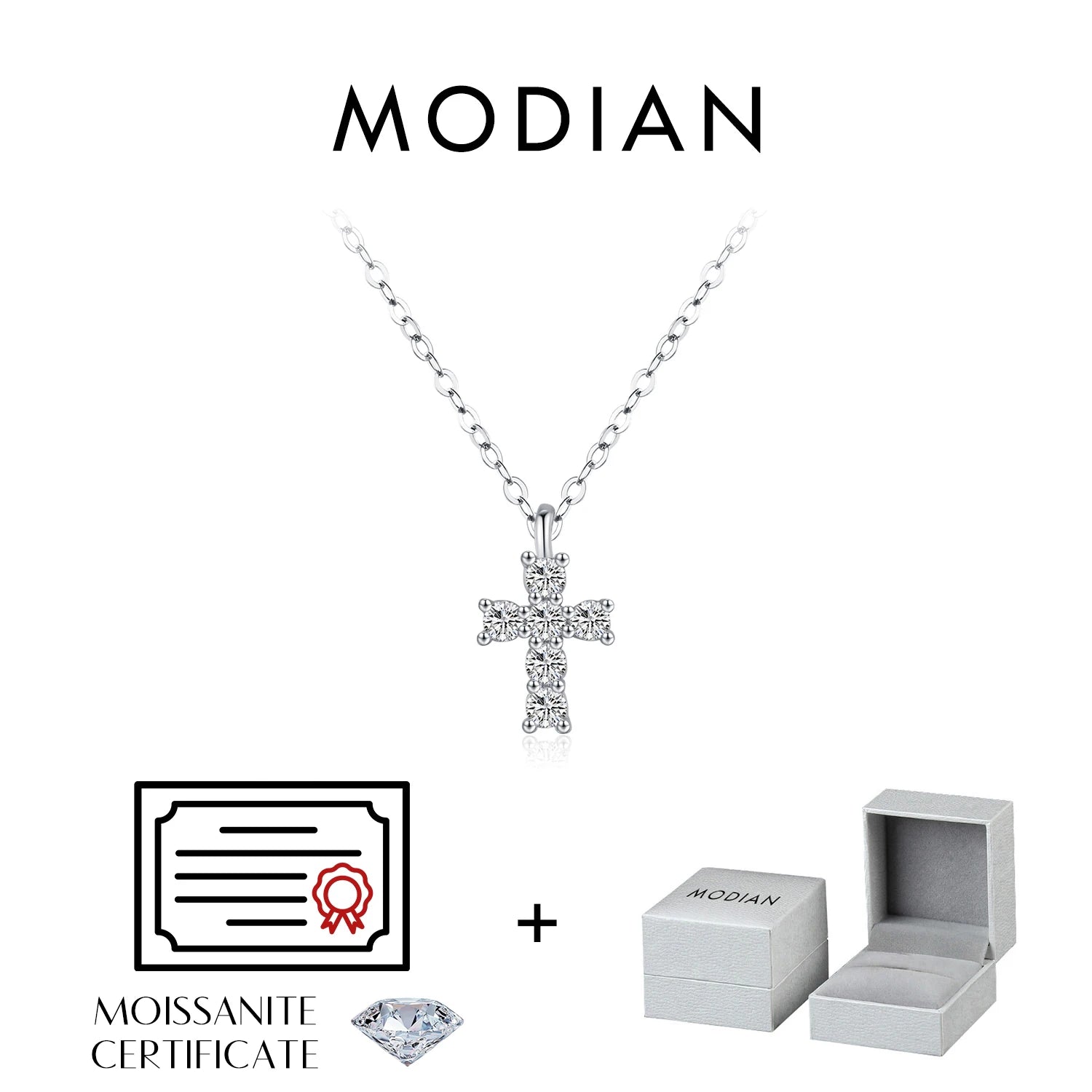 MODIAN D Color Moissanite 925 Sterling Silver Cross Pendant Necklaces Sparkling Lab Diamond Link Chain Jewelry For Women Gifts