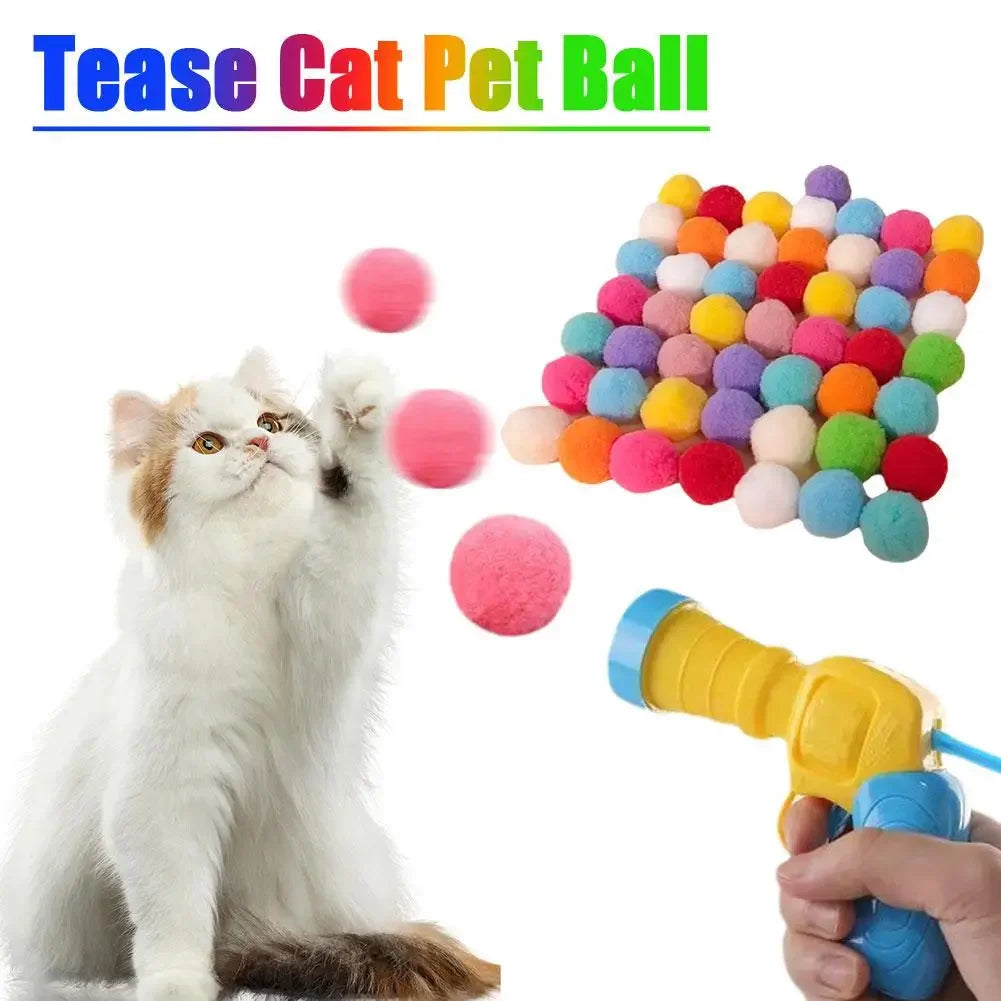 Cat toy interactive shooting training toy creative mini shooting gun game plush ball toy suitable for cats to play at home