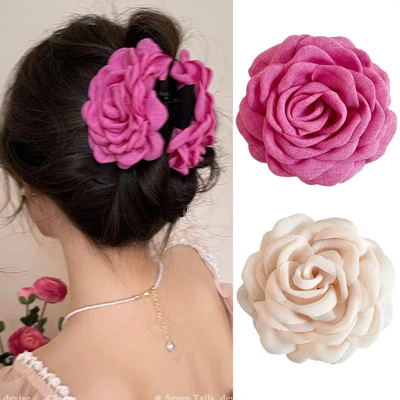 Fabric Rose Flower Hair Claw Clips For Women Girls Hair Clip Barrette Hairpins Hair Clamps Headwear Hair Accessories Gift
