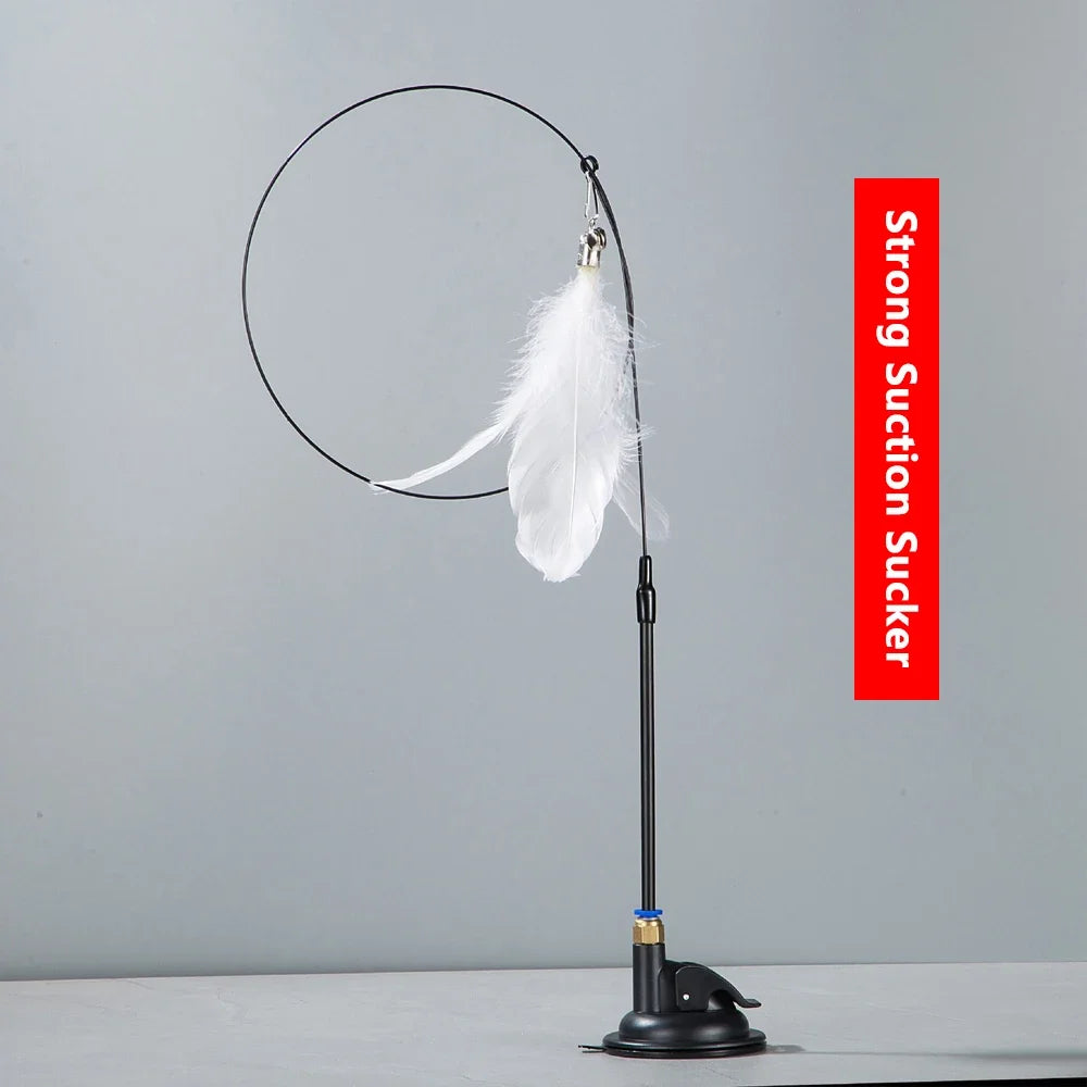 Feather Interactive Cat Toy Powerful Suction Cup Handfree Cat teasing Stick Kitten Playing Toy Wand  Products For Cats