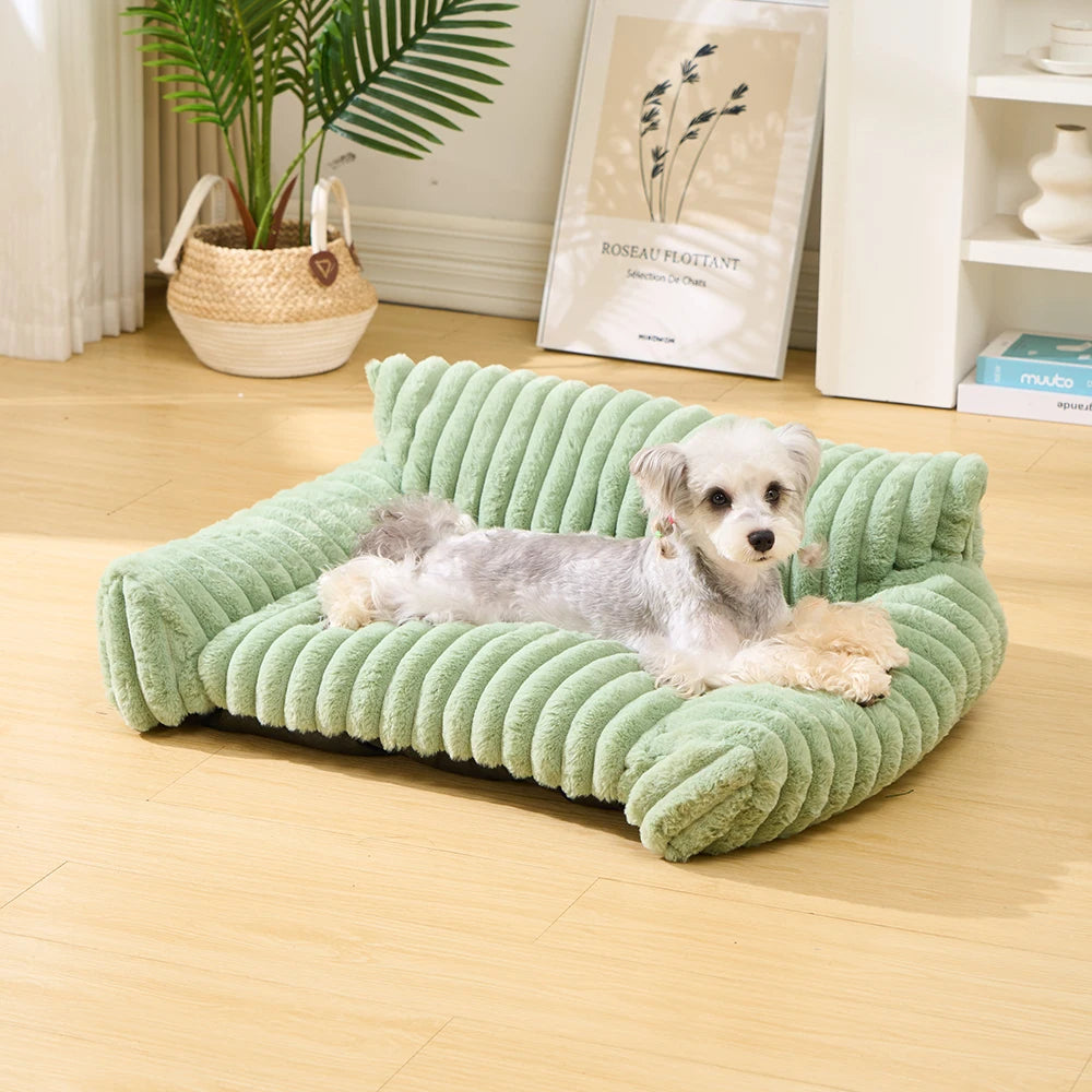 Warm Cat Dog Bed Sofa Cat Nest Soft Striped Pet Bed for Small Medium Dogs Comfortable Plush Puppy Bed