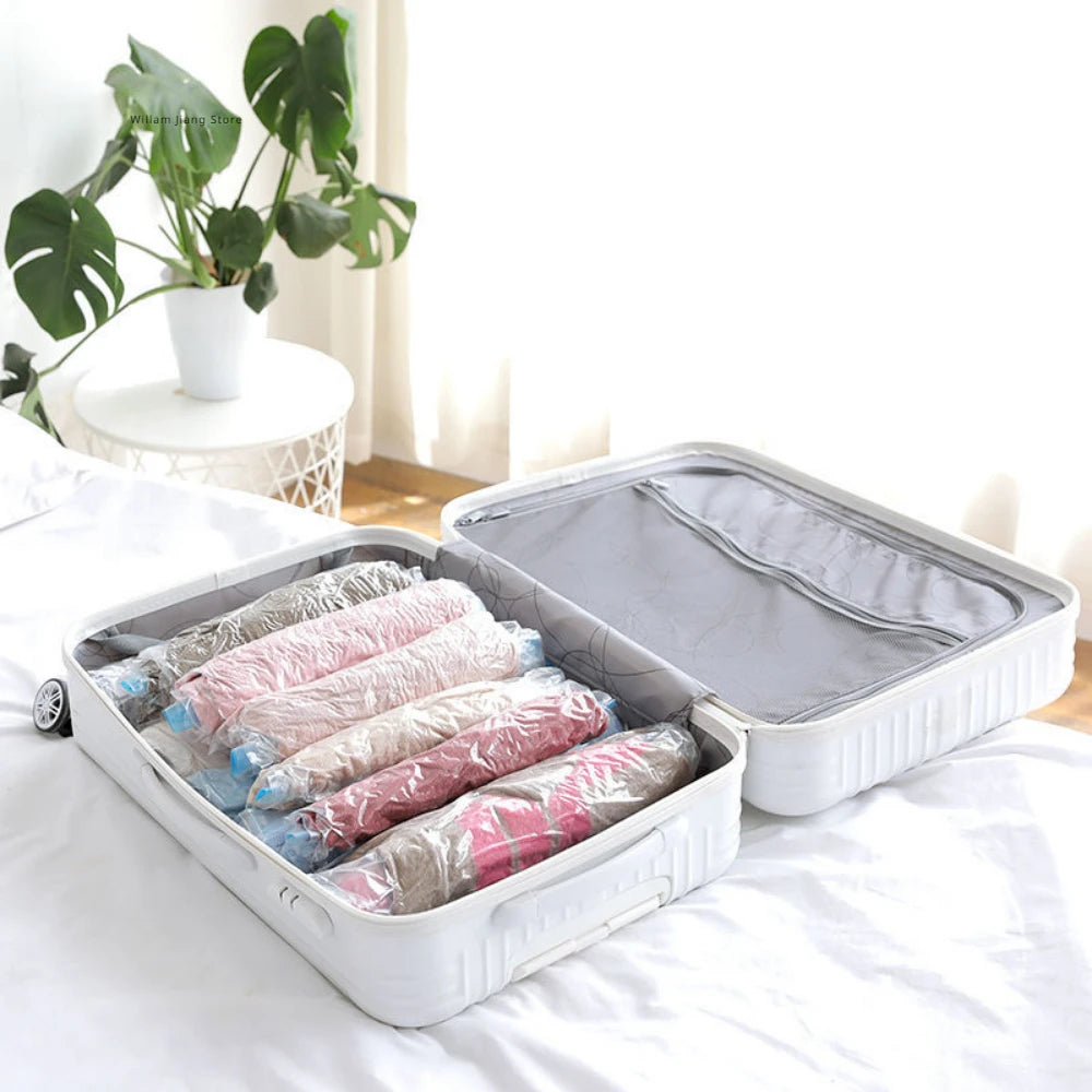 Travel Roll-up Compression Bag Vacuum Bags for Storing Clothes Save 75% of Storage Space No Air Pump Required Pack Vacuum Home