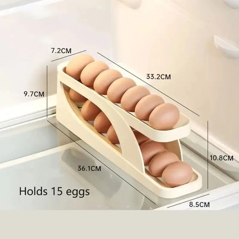Egg Holder Dispenser for Refrigerator New Automatic Rolling Double-layer Egg Dispenser Holds 15 Eggs Space-Saving Egg Storage