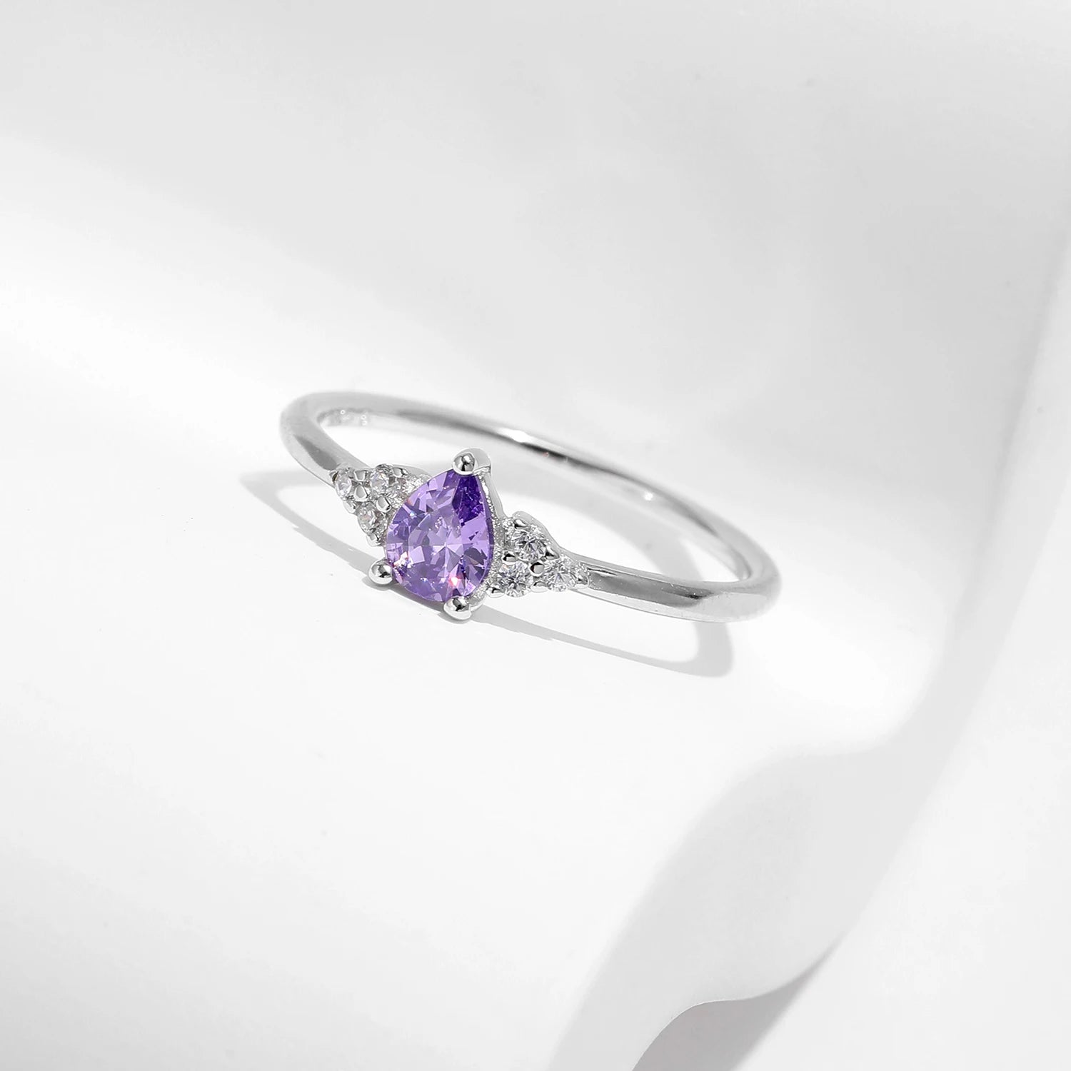MODIAN 925 Sterling Silver Water Drop Cocktail Ring Classic Prong Purple Cubic Zirconia Rings For Women Female Fine Jewelry