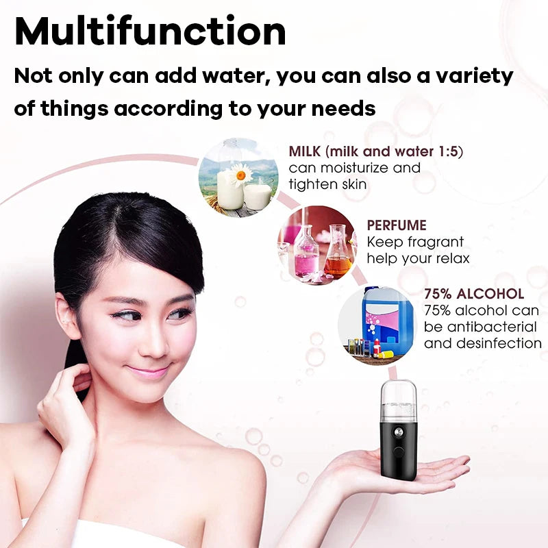 Mist Facial Nano Sprayer 30ML Humidifier USB Rechargeable Nebulizer Face Steamer Moisturizing Face Hydrating Skin Care Tools