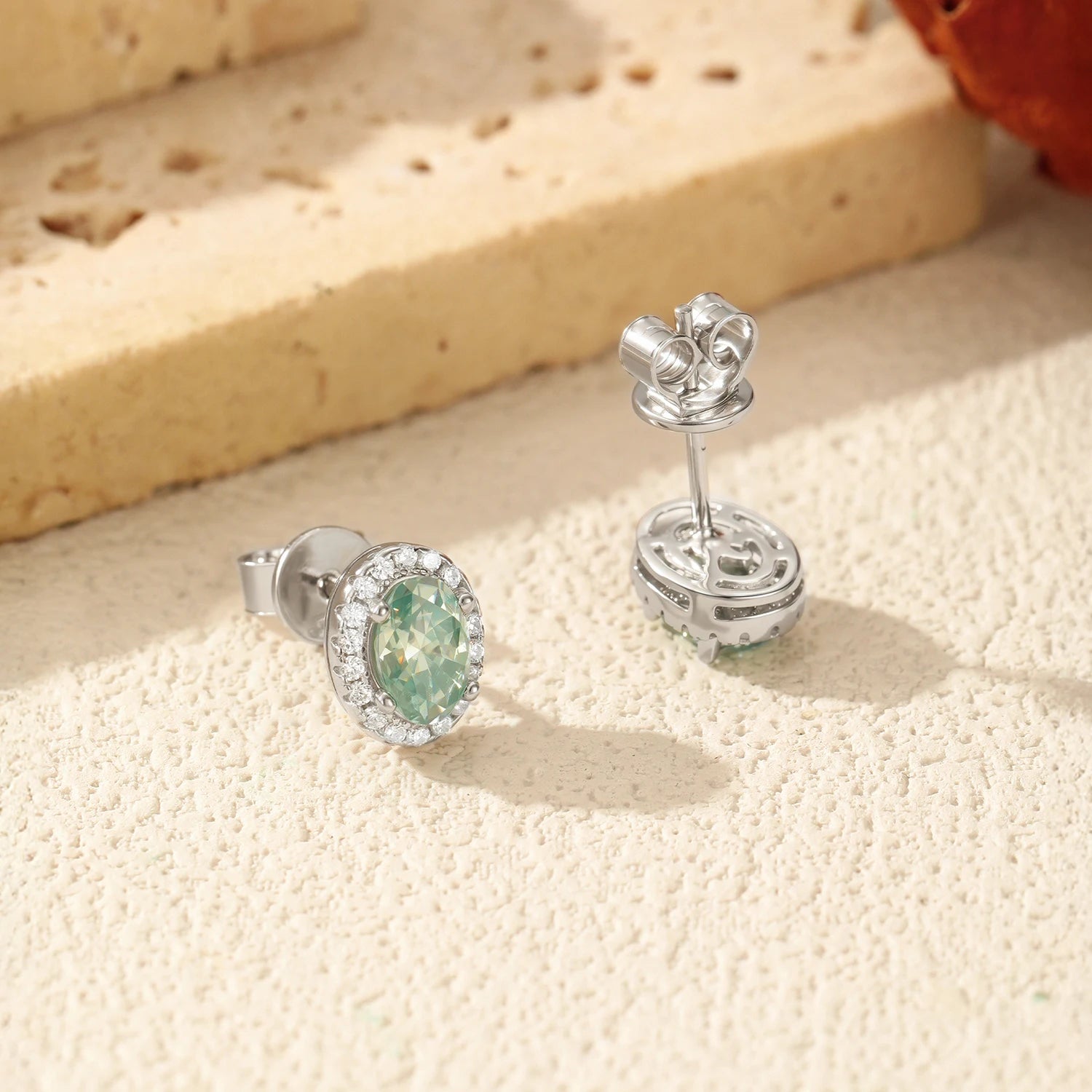 MODIAN 1CT D Color Green Moissanite Halo Earrings 925 Sterling Silver Elegant Oval Stud Earrings For Women Party Fine Jewelry