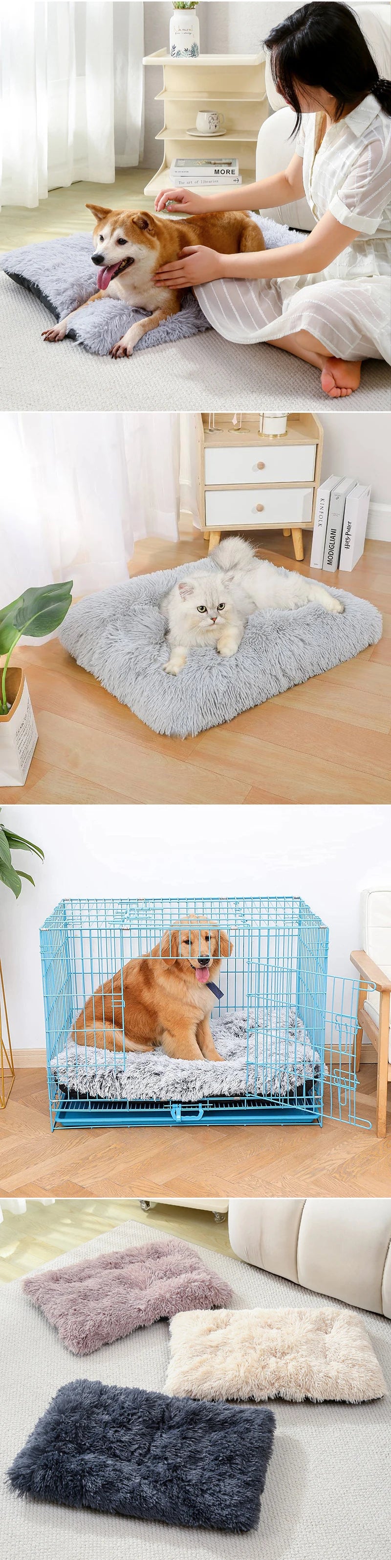 Plush Warm Dogs Sleeping Bed Mat Soft Fleece Pet Blanket Mat  Detachable Cat Puppy Mat Cushion for Small Medium Large Dogs Bed