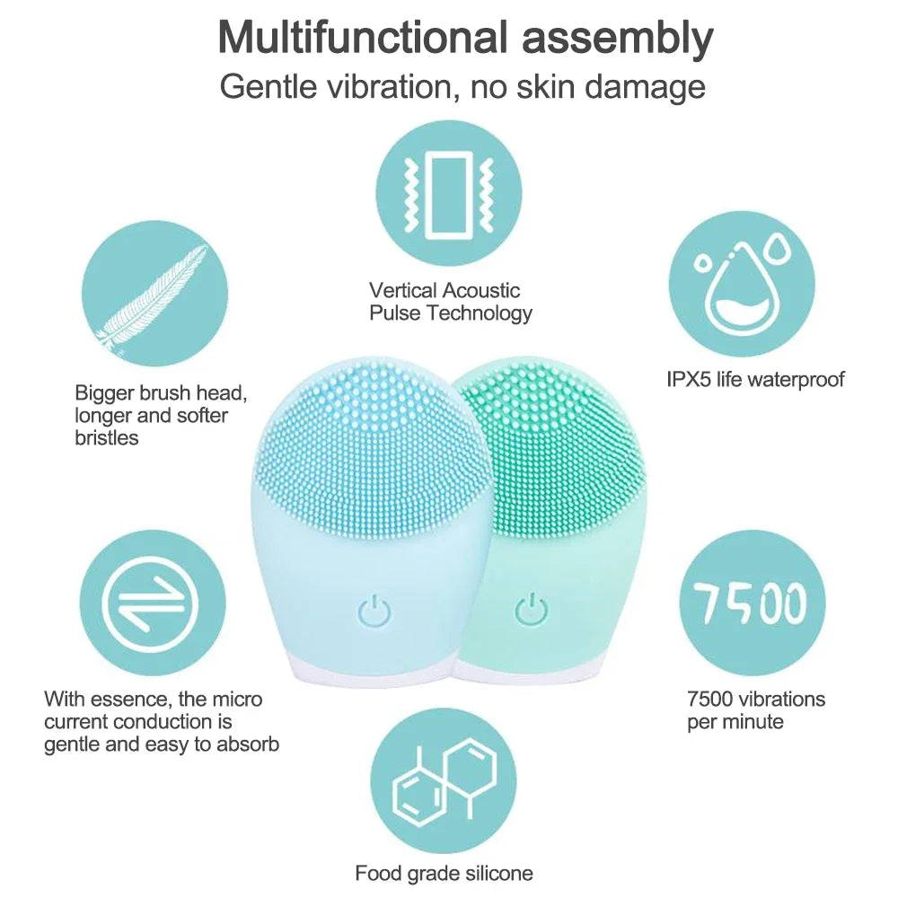 Electric Facial Cleansing Brush Face Skin Care Tools Waterproof Silicone Sonic Cleanser Facial