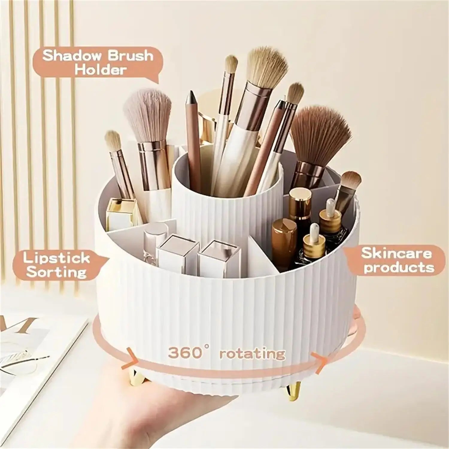 Brush Pen Holder 360 Rotating Makeup Desktop Cosmetic Storage Box Organizer Large Capacity for Bathroom Portable Lipstick Makeup