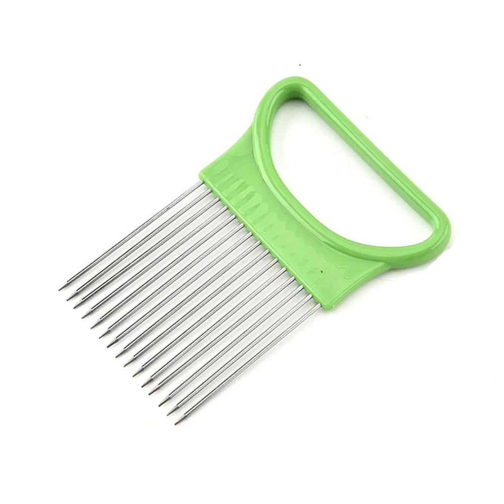 Kitchen Accessories Tools Stainless Steel Onion Needle Onion Fork Vegetables Fruit Slicer Tomato Cutter Cutting Safe Aid Holder