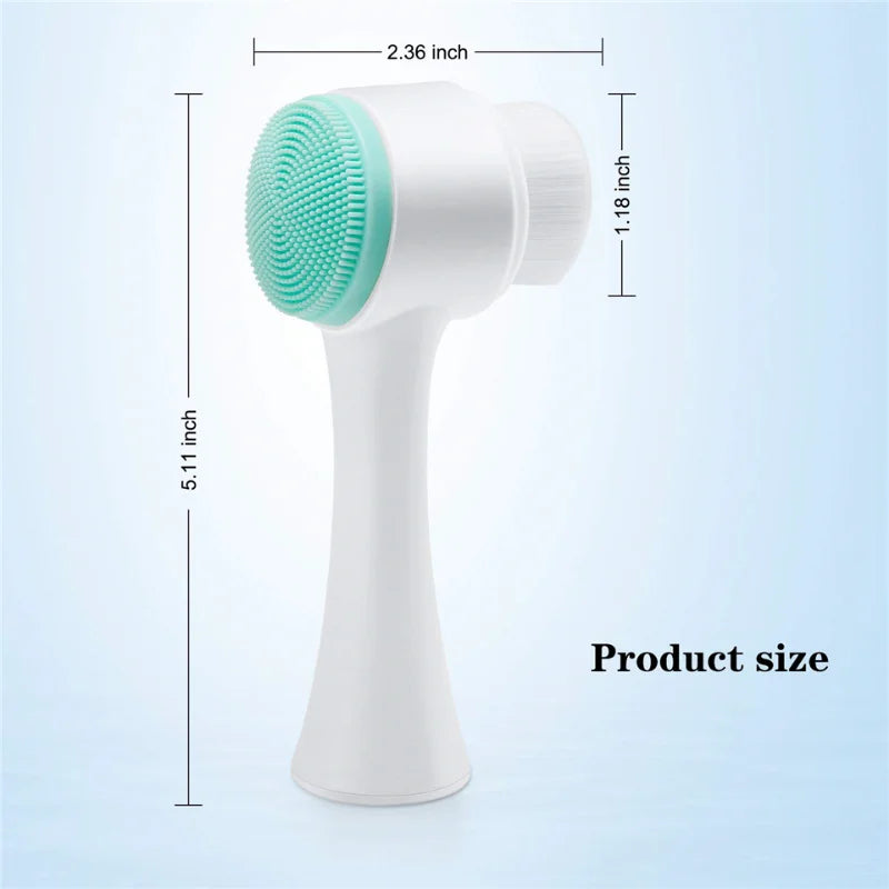 QIWU 3D Double Silicone Facial Cleansing Brush Manual Massage Facial Brush Soft Bristles Exfoliator Double Sided Face Wash Brush