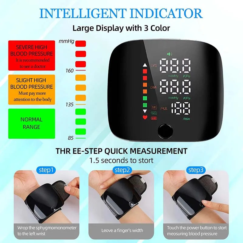 New Touch LED Rechargeable Blood Pressure Wrist Monitor