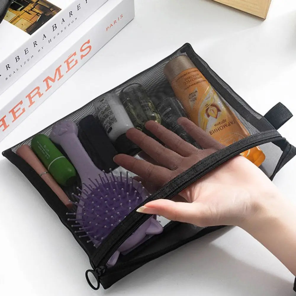 Fashion Large Capacity Mesh Cosmetic Bag Square Bag Zipper Bag Makeup Bag Pencil Cases Wash Pouch Cosmetic Cases Ladies