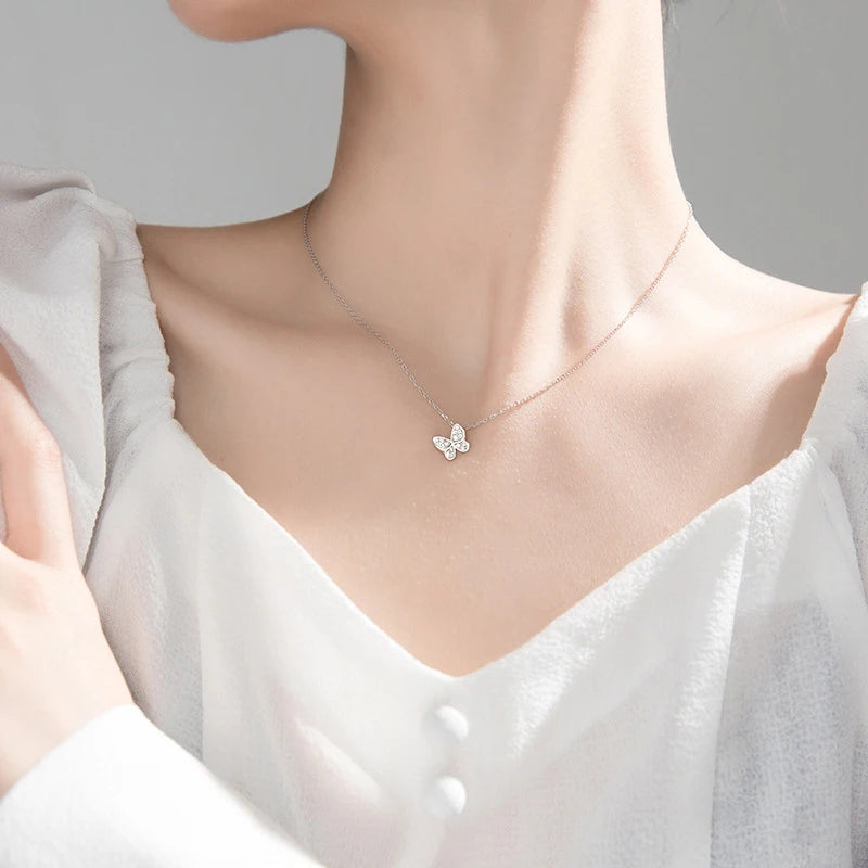 Modian New 925 Sterling Silver Sparkling Zircon Dancing Butterfly Tiny Mini Pendant for Women Fine Jewelry Birthday Gift